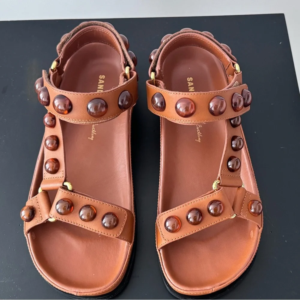 Sandro Tan Studded Sandals Like New - Picture 4 of 6